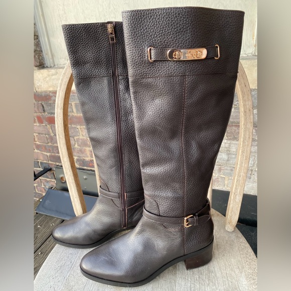 NEW COACH SULLIVAN SAFARI RIDING KNEE HIGH BROWN PEBBLED GRAIN LEATHER BOOTS 11 - Picture 3 of 11